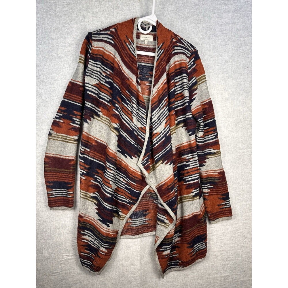 Lucky Brand Drape Front Aztec Sweater Cardigan Women's Size Medium Southwestern